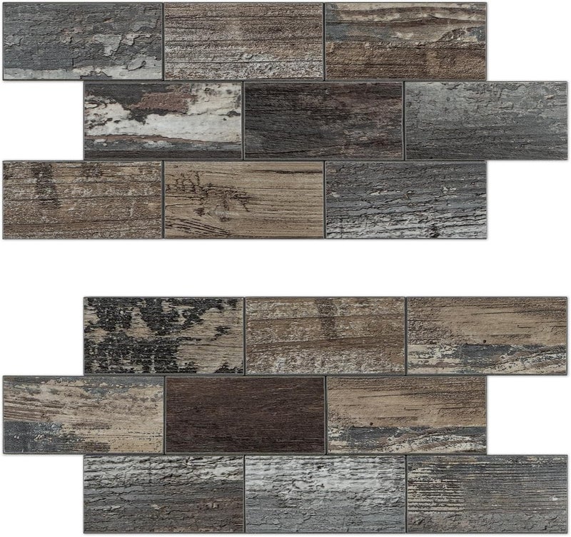 V-MOZZA Peel and Stick Backsplash, 20-Sheet Peel and Stick Wall Tiles 13.5" x 5.8" PVC Subway Tile Stick on Backsplash for Kitchen Fireplace (Old Wood Wood Grain) - Image 1